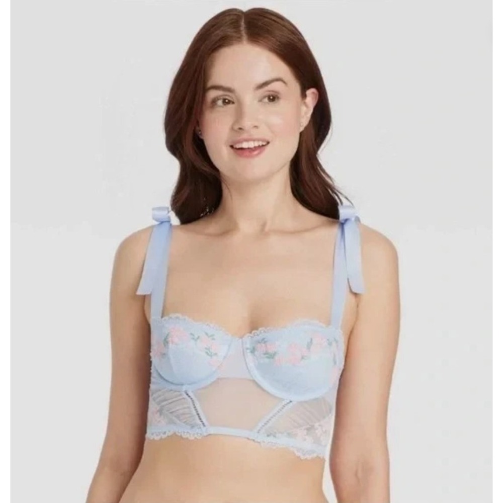 Women's Light Blue Garden Party Lingerie‎ Corset Longline Bra Medium